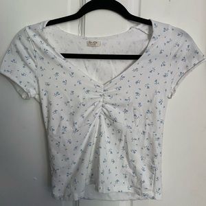 White Gina Top with blue floral pattern